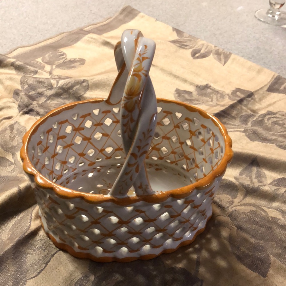 Vintage Hand Painted Portuguese Porcelain Basket
